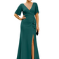 Elegant Evening Gown Trending V-Neck & Ruffle Detail Mother of Bride Outfits Slit
