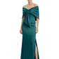 Formal Floor-Length Mother of the Bride Gown Satin Maxi Dress with Bow Neckline