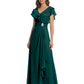 Elegant Mother of the Groom Dress Cascading Ruffle Chiffon Formal Gown Rhinestone