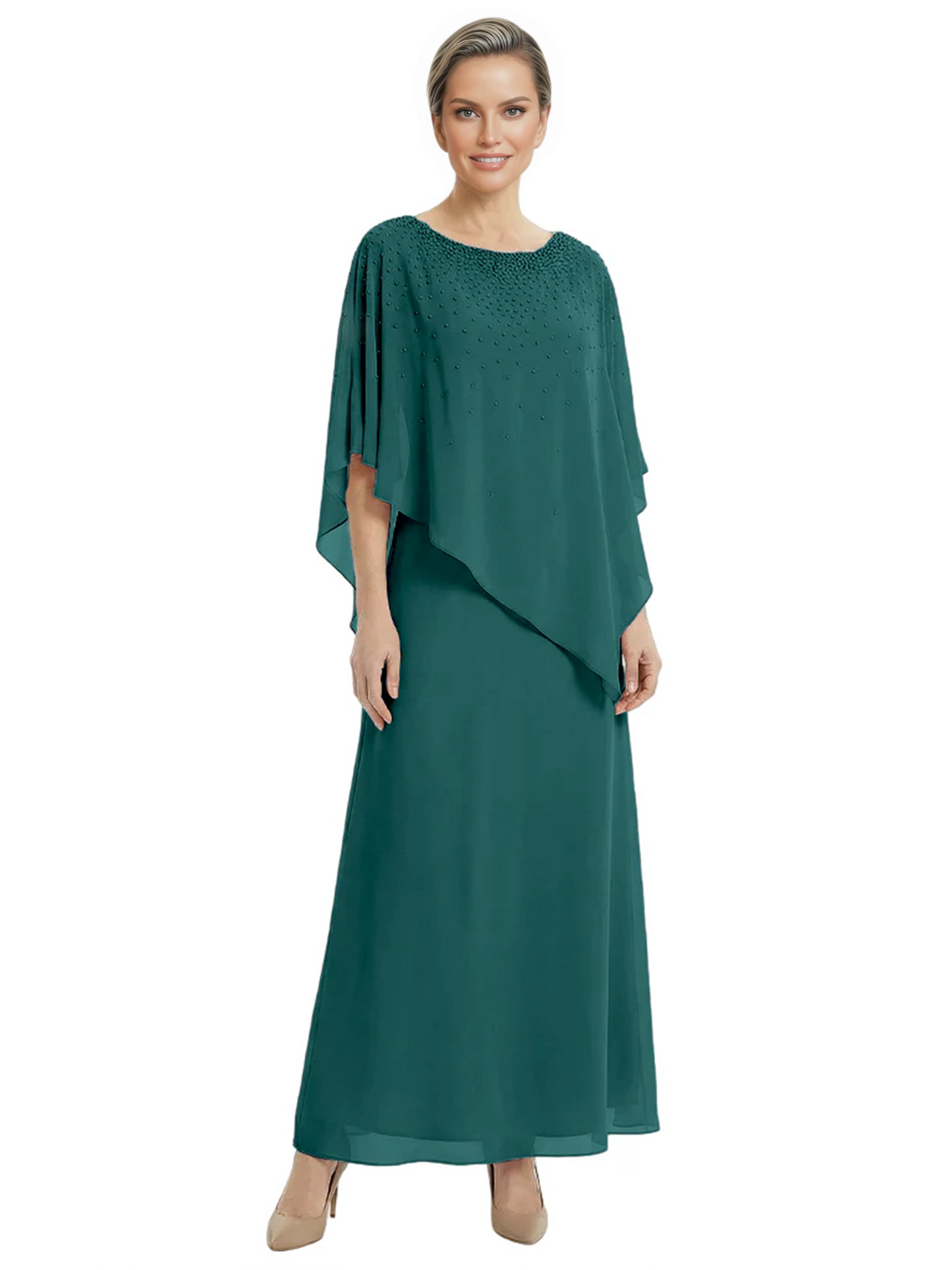 Elegant Mother of Bride Dresses Evening Gowns Trending 2026 Styles with Asymmetric Cape