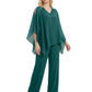 V-Neck Chiffon Mother of the Brides Dresses Plus Size Jacket Suits Wedding