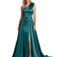 One Shoulder Sleeveless Mother of the Brides Dresses Floor Length Slit With Train