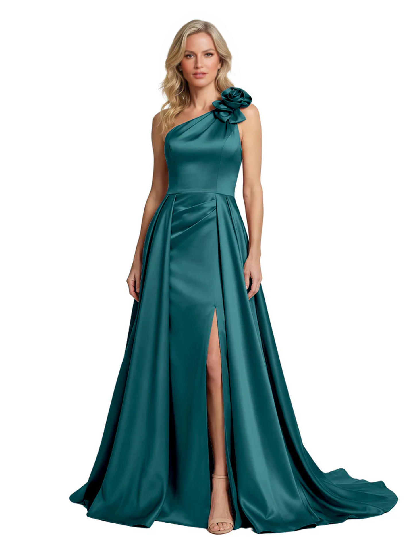 One Shoulder Sleeveless Mother of the Brides Dresses Floor Length Slit With Train
