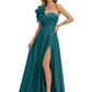 Elegant Mother of the Groom Dress A-Line Satin Formal Gown with High Slit Ruched Bodice