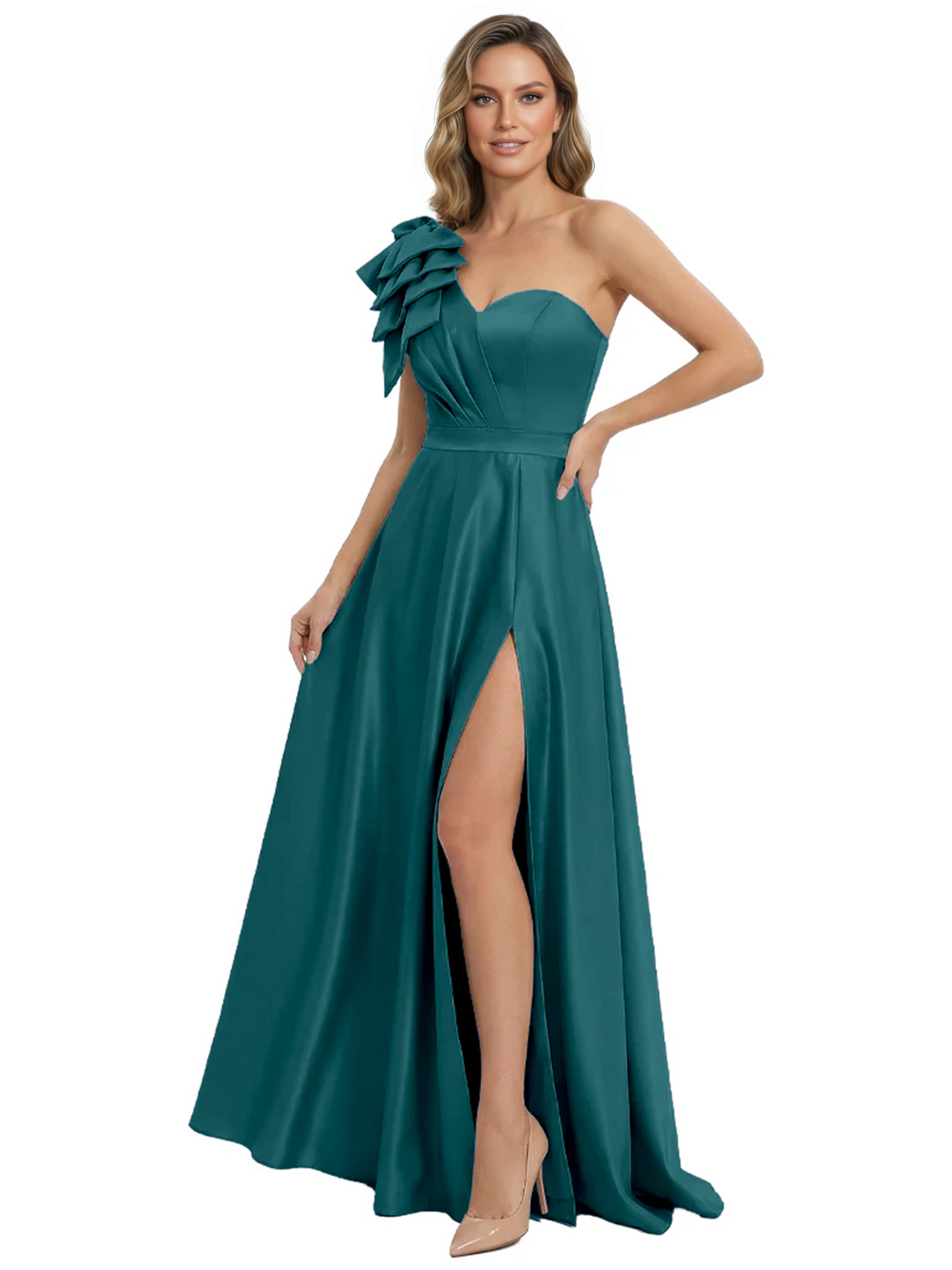 Elegant Mother of the Groom Dress A-Line Satin Formal Gown with High Slit Ruched Bodice