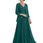 Plus Size A-line Chiffon 3/4 Sleeves Mother of the Brides Dresses Long Jacket Dress