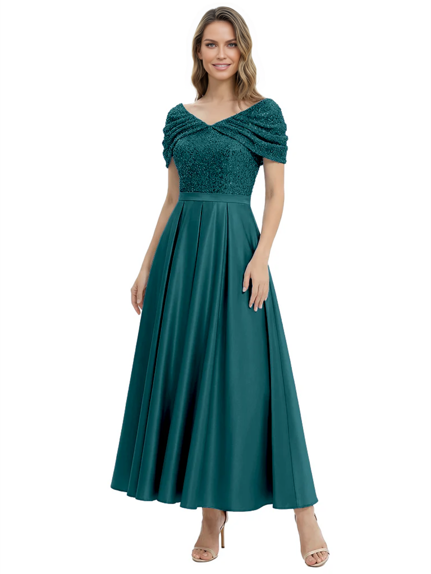 Luxury Formal Dress Sparkling Sequin Top Mother of Bride Dress Silk Satin A-Line Gowns