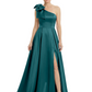 Luxury Bow Black Formal Dress One-Shoulder A-Line Gowns with Sexy Side Slit 2026