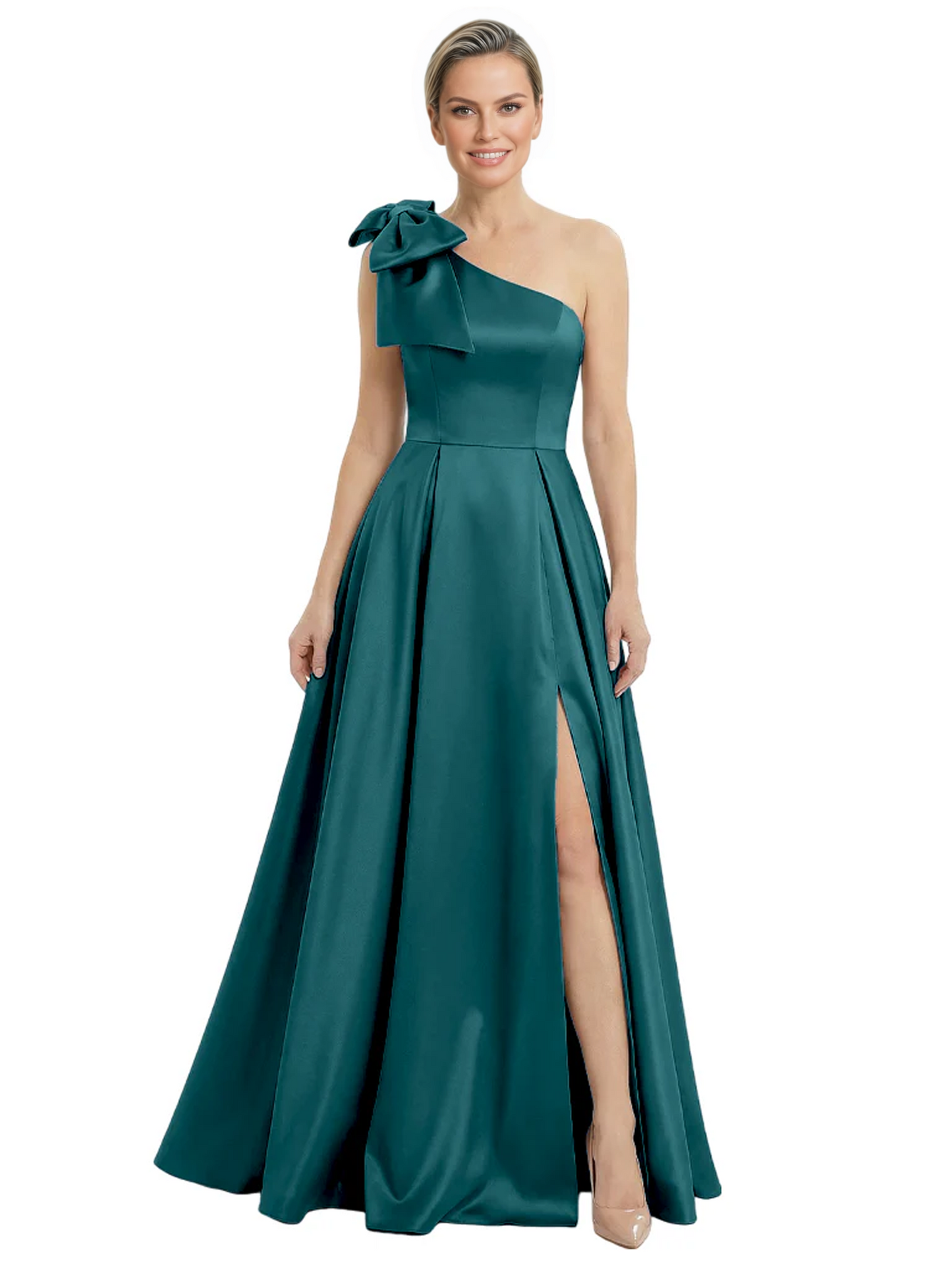 Luxury Bow Black Formal Dress One-Shoulder A-Line Gowns with Sexy Side Slit 2026