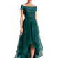 Formal High-Low Mother of the Bride Gown Short Sleeve Lace Maxi Dress with Tiered Skirt