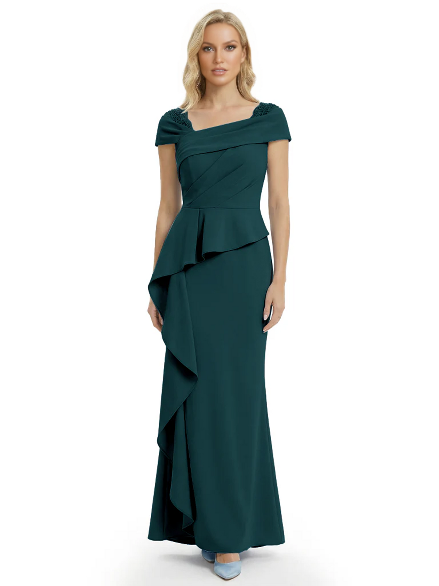 A-Line Satin Cap Sleeves Mother of the Brides Dresses Floor Length For Wedding
