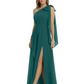 One-Shoulder Mother of the Bride Dress Chiffon Gown with Long Sash Detail