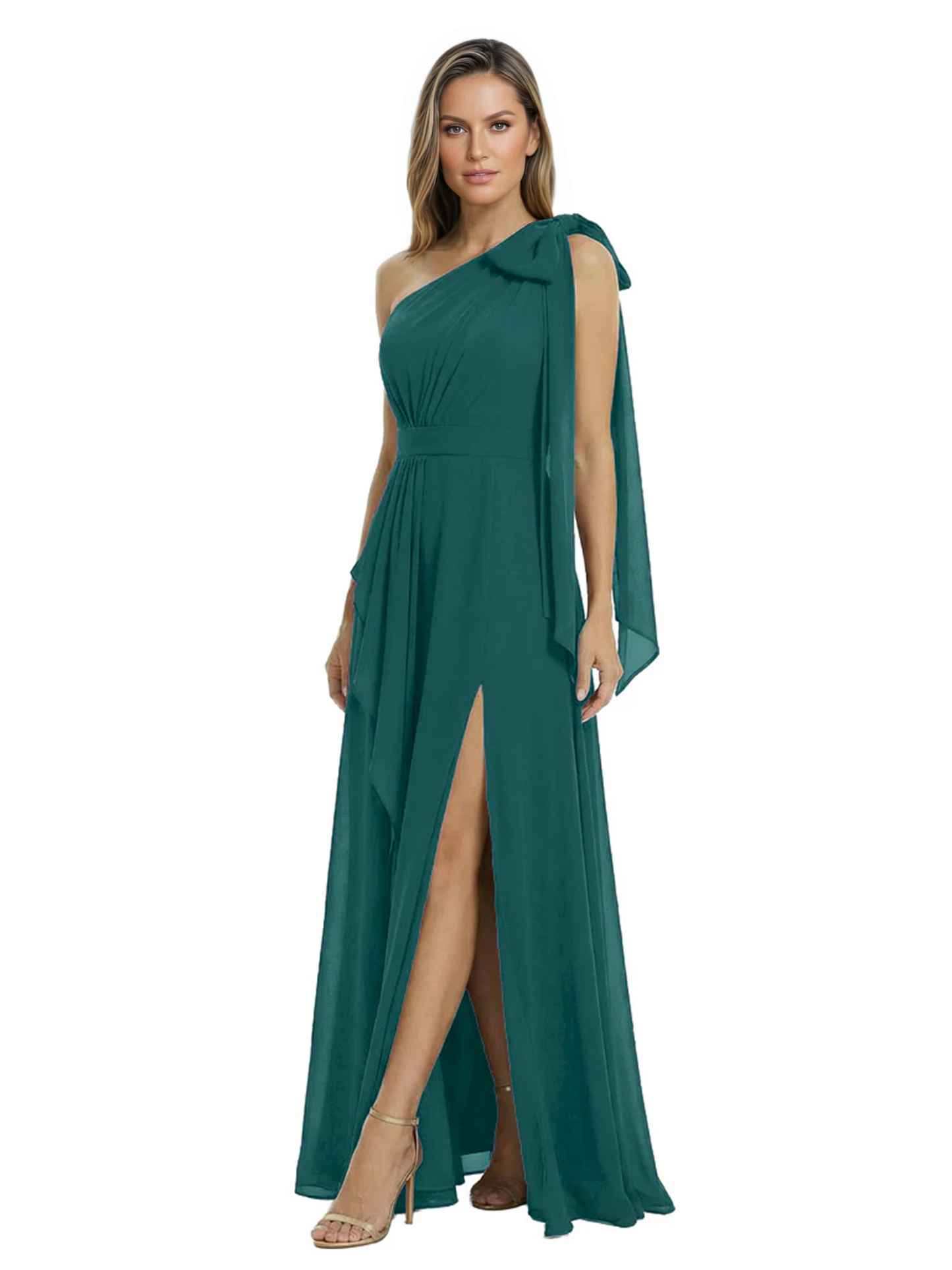 One-Shoulder Mother of the Bride Dress Chiffon Gown with Long Sash Detail