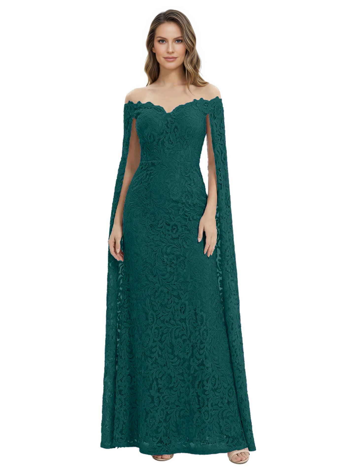 Elegant Mother of the Groom Gown Floral Lace Embroidered Formal Dress with Cape