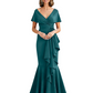 Satin Mother of the Bride Dress with Cascading Ruffles and Mermaid Tail V-Neck