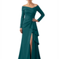 Elegant Mother of the Groom Dress Cascading Ruffle Satin Gown with High Slit Long Sleeves