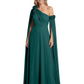 One Shoulder Mother of the Bride Dress Asymmetrical Cape Sleeve Gown with Floral