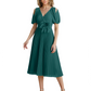 Wedding Formal Dress V-Neck Pleated Chiffon Gown with 3D Flower Accent Knee Length