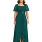 Formal High-Low Mother of the Bride Gown Sleeved Chiffon Maxi Dress Ruched Waist