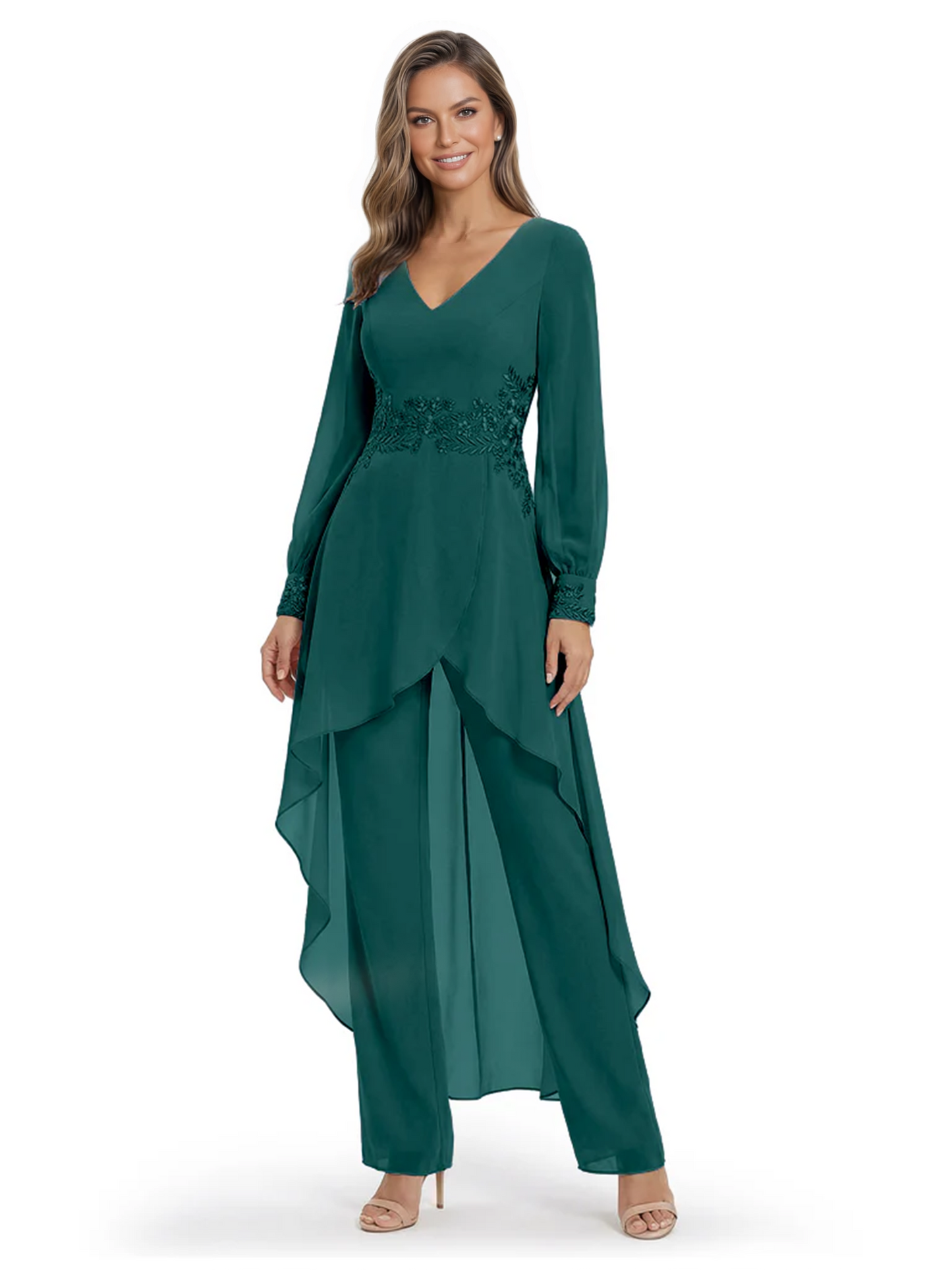 Luxury Black Formal Trousers Set High-Low Chiffon Top with Sparkling Beaded Detail