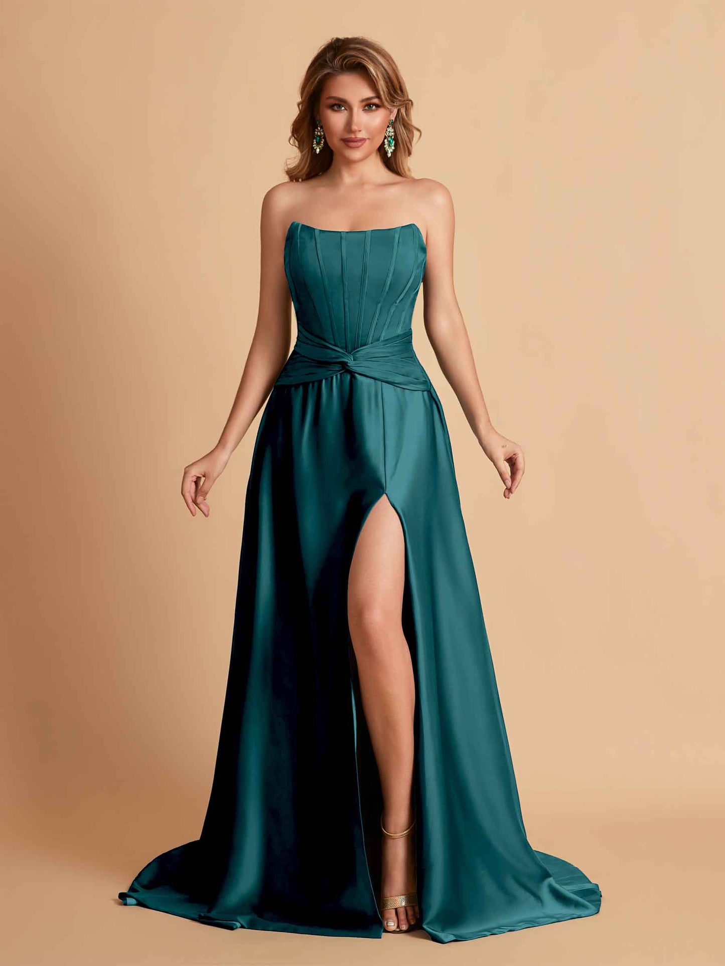 Elegant Satin Sweetheart A-Line Side Slit Floor Length Bridesmaid Dresses