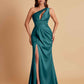 Sexy One Shoulder Soft Satin Side Slit Floor-Length Mermaid Bridesmaid Dresses