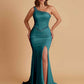 Sexy Soft Satin Mermaid One Shoulder Side Slit Beading Floor-Length Bridesmaid Dresses Online