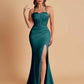 Sexy Soft Satin Mermaid Spaghetti Straps Side Slit Floor-Length Bridesmaid Dresses