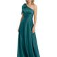 One-Shoulder Mother of the Bride Dress Satin Gown with Bow Ruched Empire Waist
