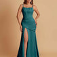 Sexy Soft Satin Mermaid Spaghetti Straps Side Slit Floor-Length Bridesmaid Dresses