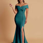 Elegant Soft Satin Mermaid Off Shoulder Side Slit Floor-Length Bridesmaid Dresses