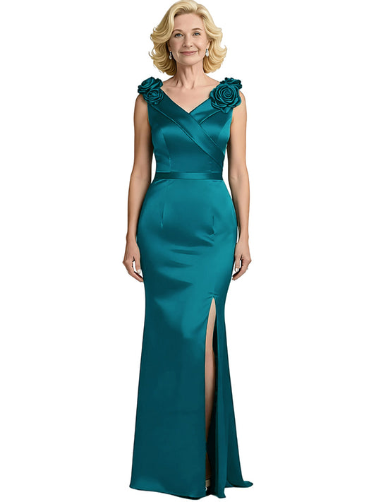 Sexy Satin Wedding Mother of The Bride Dresses Wedding Outfits for Moms V-neck Sleeveless