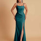 Gorgeous Spaghetti Straps Soft Satin Side Slit Floor-Length Mermaid Bridesmaid Dresses