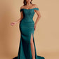 Elegant Soft Satin Mermaid Off Shoulder Side Slit Floor-Length Mermaid Bridesmaid Dresses