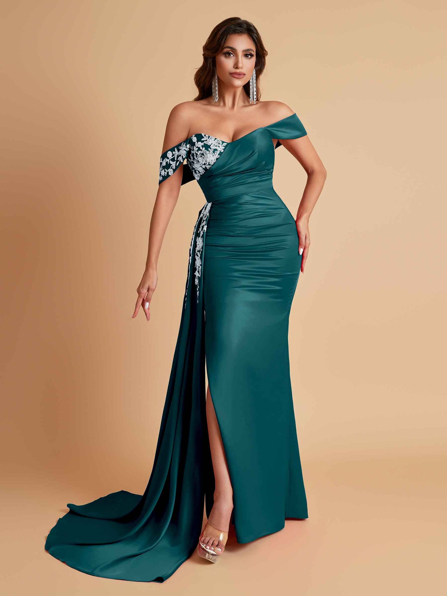 Elegant Soft Satin Mermaid Off Shoulder Floor-Length Mermaid Bridesmaid Dresses