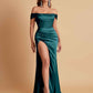 Sexy Off the Shoulder Soft Satin Side Slit Floor-Length Mermaid Bridesmaid Dresses