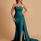 Simple Soft Satin Mermaid Strapless Floor-Length Mermaid Bridesmaid Dresses