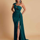 Gorgeous One Shoulder Bow Knot Soft Satin Side Slit Floor-Length Mermaid Bridesmaid Dresses