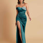 Sexy Soft Satin Mermaid One Shoulder Side Slit Floor-Length Mermaid Bridesmaid Dresses