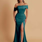 Elegant Soft Satin Mermaid Off Shoulder Asymmetrical Side Slit Floor-Length Bridesmaid Dresses