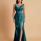 Elegant V Neck Soft Satin Side Slit Floor-Length Mermaid Bridesmaid Dresses