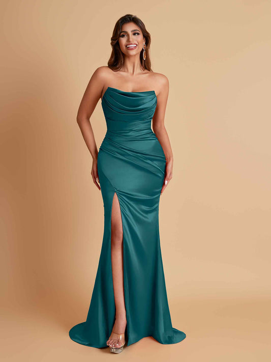 Sexy Soft Satin Mermaid Side Slit Floor-Length Mermaid Bridesmaid Dresses
