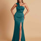 Elegant Soft Satin One Shoulder Strapless Side-Slit Mermaid Bridesmaid Dresses