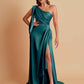 Sexy Soft Satin Mermaid One Shoulder Asymmetrical Side Slit Floor-Length Bridesmaid Dresses