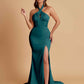Elegant Soft Satin Mermaid Halter Side Slit Floor-Length Bridesmaid Dresses Online