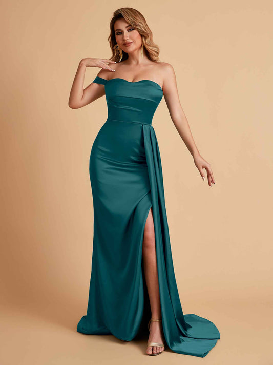 Sexy One-Shoulder Sweetheart With Train With High Split Floor-Length Bridesmaid Dresses