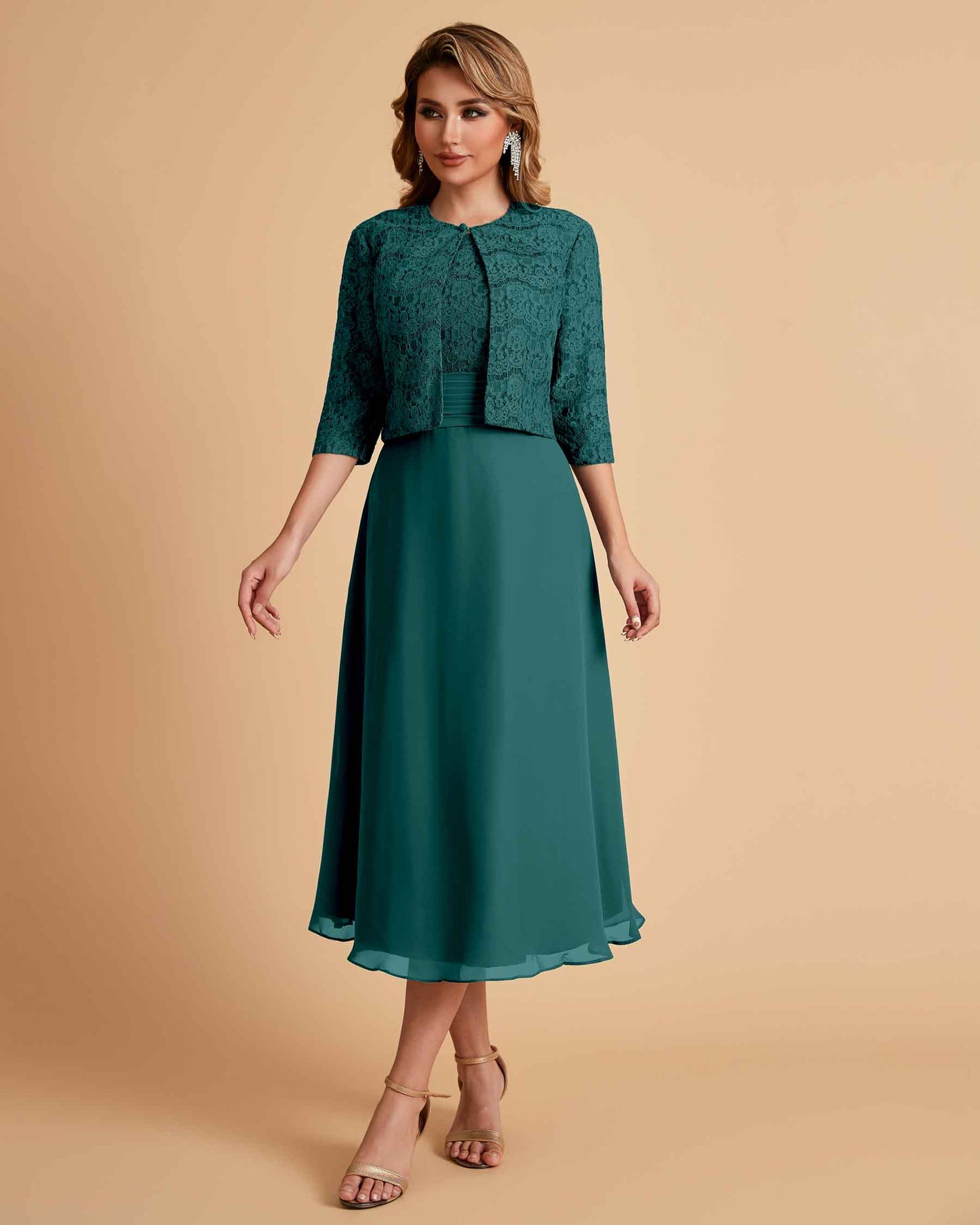 Elegant A-line Bateau Sleeveless Tea Length Mother of the Brides Dresses Online