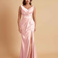 Elegant V Neck Soft Satin Side Slit Floor-Length Mermaid Bridesmaid Dresses