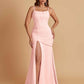 Sexy Soft Satin Mermaid Spaghetti Straps Side Slit Floor-Length Bridesmaid Dresses