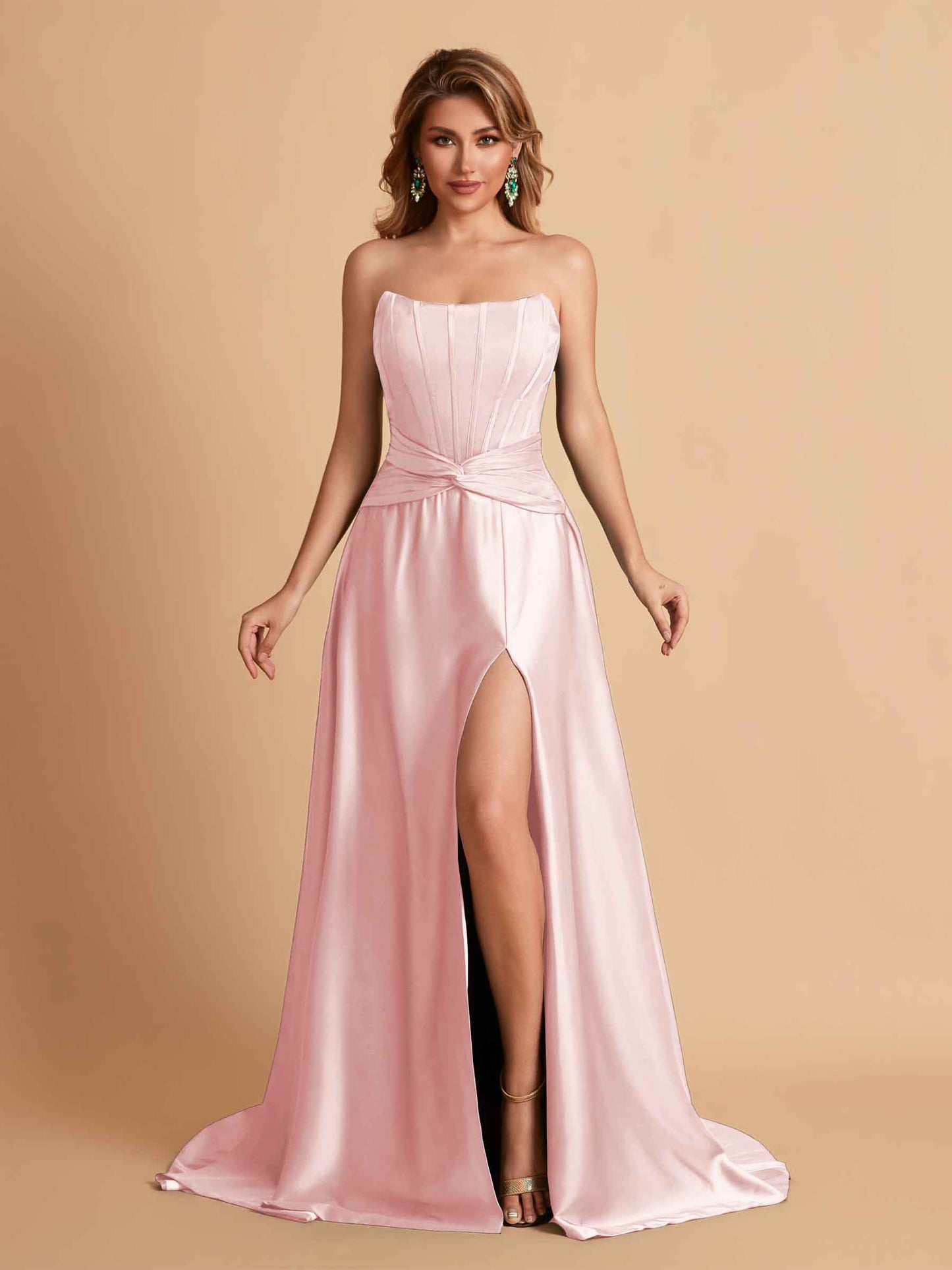 Elegant Satin Sweetheart A-Line Side Slit Floor Length Bridesmaid Dresses